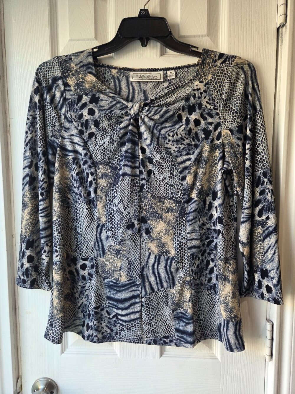 Simonton Says Blue Tan Animal Print Top Woman's Size Medium